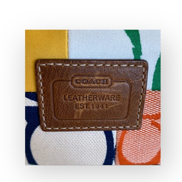 Coach 𑁍 Patchwork Mini Bag Leather Top Handle 𑁍 Spring Multi Color Mixed Print - Picture 9 of 16